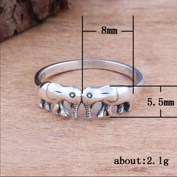 New 925 Silver Two Symmetric Lovely Elephant Ring - Picture 5 of 5